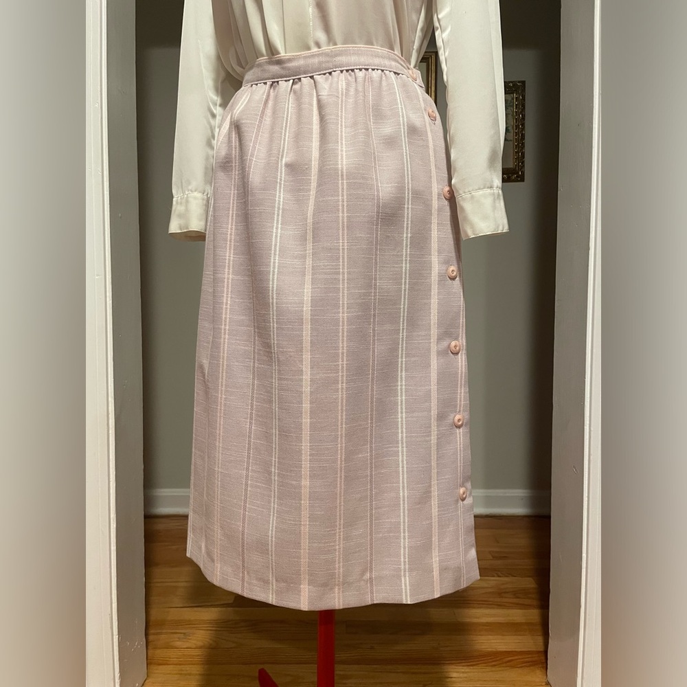 Vintage 80s Pastel Pink & Purple Striped A-Line Midi Skirt – Fits a size Small - Picture 2 of 10